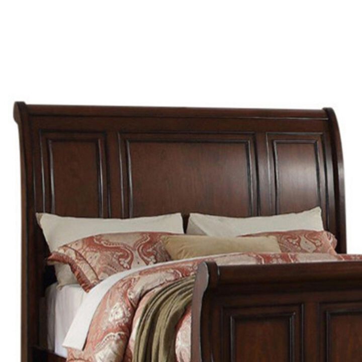 Marvelous Wooden Queen Bed, Antique Cherry Finish-Benzara