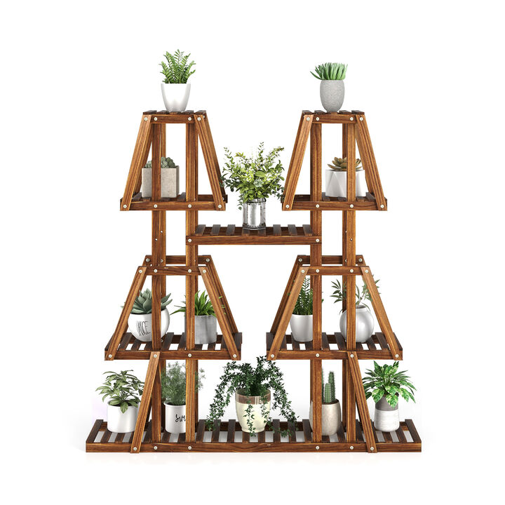 Brown 5-Tier 10 Potted Wood Plant Stand for Multiple Plants