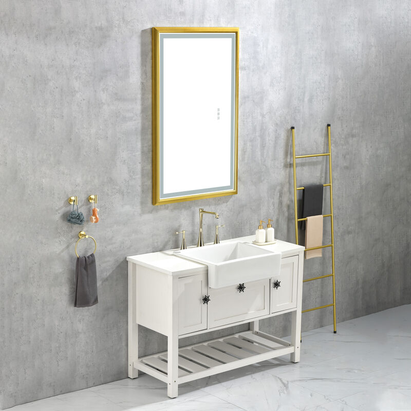 LED Frontlit Bathroom Mirror with Metal Frame Wall-Mounted Vanity Mirror with Smart Touch Button for Modern Lighting