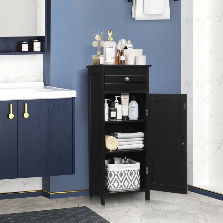 Costway Bathroom Storage Floor Cabinet Organizer Free-Standing w/ Drawer Grey