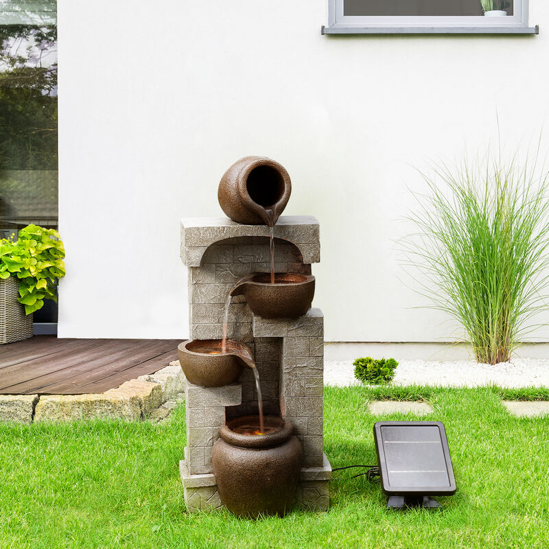 Teamson Home Indoor/Outdoor Solar-Powered 4-Tier Stone-Look Fountain with LED Lights