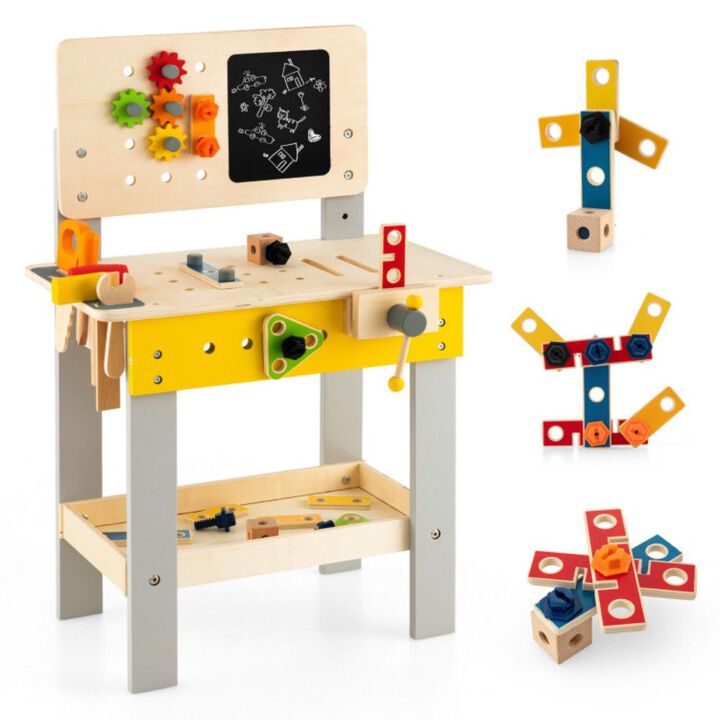 Hivvago Wooden Pretend Play Workbench Set with Blackboard for Toddlers Ages 3+