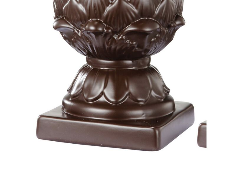 Ceramic Artichoke Bookends on Square Base, Pair of 2, Brown - Benzara