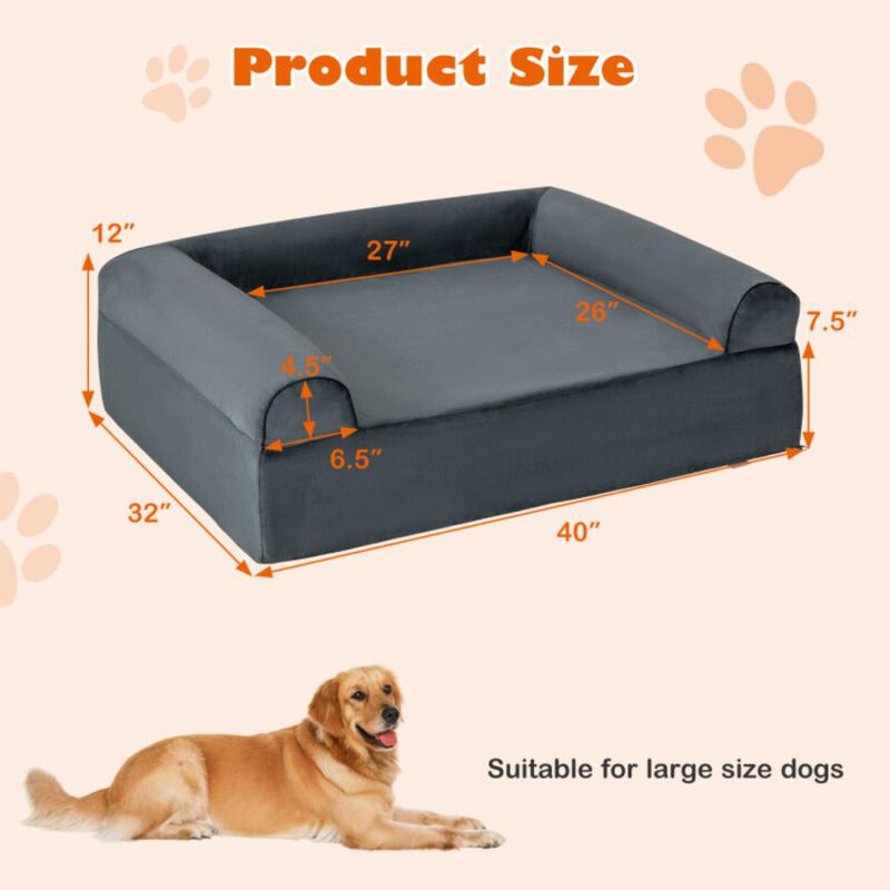 Hivvago Orthopedic Dog Bed Memory Foam Pet Bed with Headrest for Large Dogs-Grey
