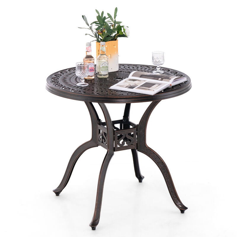 31.5 Inch Cast Aluminum Table Patio Round Dining Table with Umbrella Hole