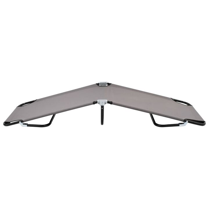 Zena Outdoor Lounger Sunbed, Gray Fabric, 75 Inch Foldable Steel Frame - Benzara