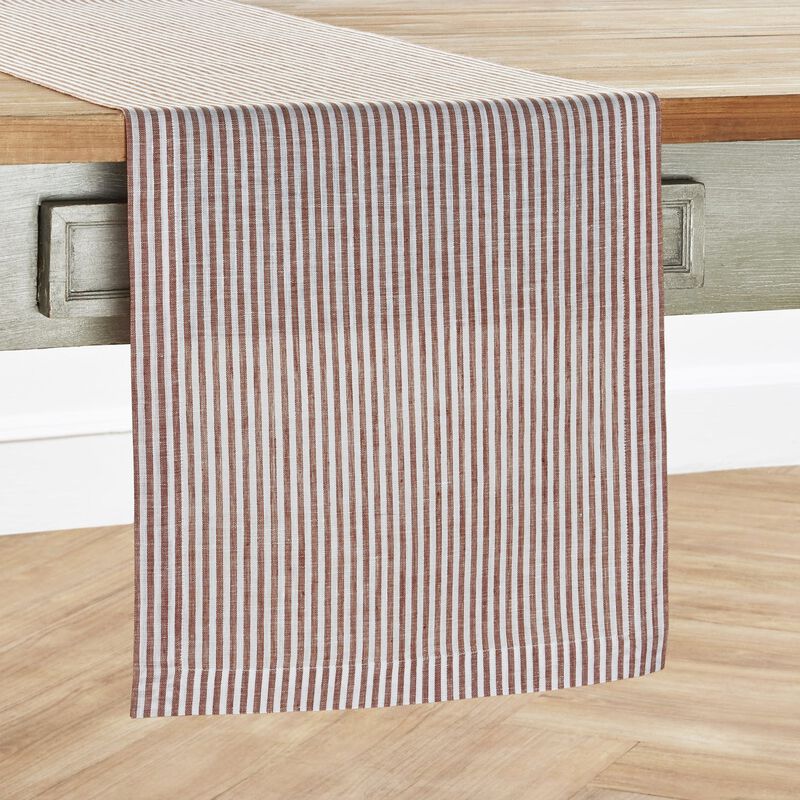 Solino Home 100% Pure Linen Table Runner 14 x 108 Inch | Narrow Stripe
