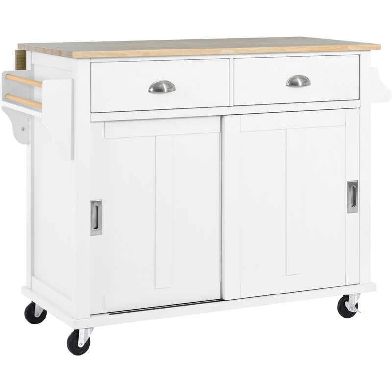 Streamdale White Kitchen Cart with Drop-Leaf Countertop