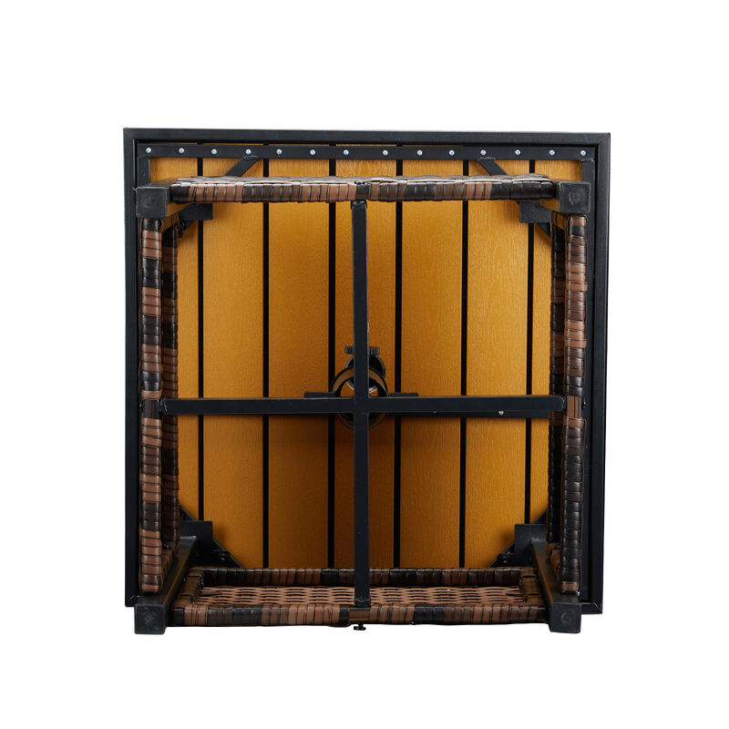 Outdoor Wicker Side Table with Umbrella Hole and Storage Shelf