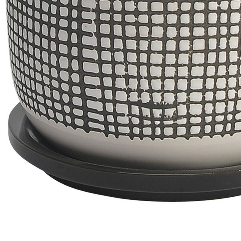 Ceramic Planter with Mesh Design and Saucer, Gray-Benzara