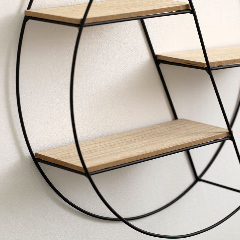 Vintiquewise Elegant 3-Tier Decorative Floating Circular Silhouette Wall Shelf - Circular Metal and Wood Wall-Mounted Shelf for Entryway, Bathroom, Bedroom, and Living Room Decor, Black Finish