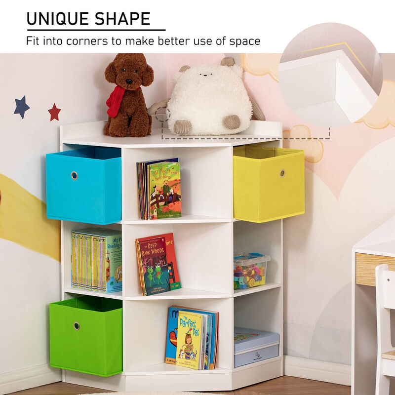 White Kids' Wardrobe: Corner Storage with 9-Cubby Display Shelf