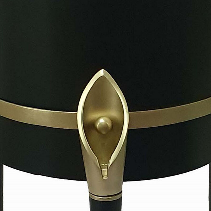 22 Inch Planter on Stand, Lily Design, Modern, Iron Legs, Brass, Black-Benzara