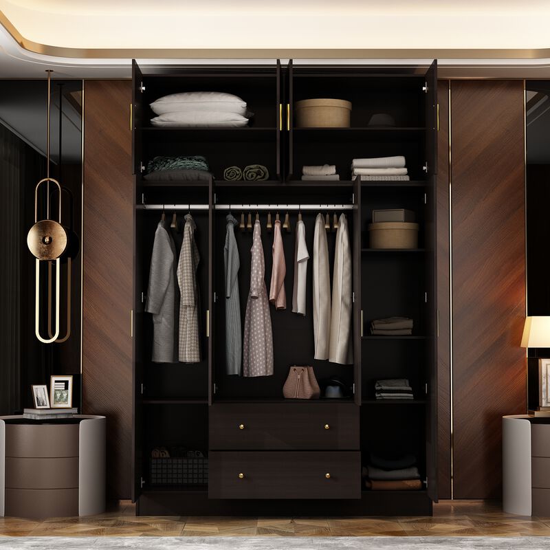 FUFU&GAGA Elegant Wardrobe with Mirror, Adjustable Shelves, and Spacious Drawers (63" W x 19.7" D x 94.5" H),Dark Brown