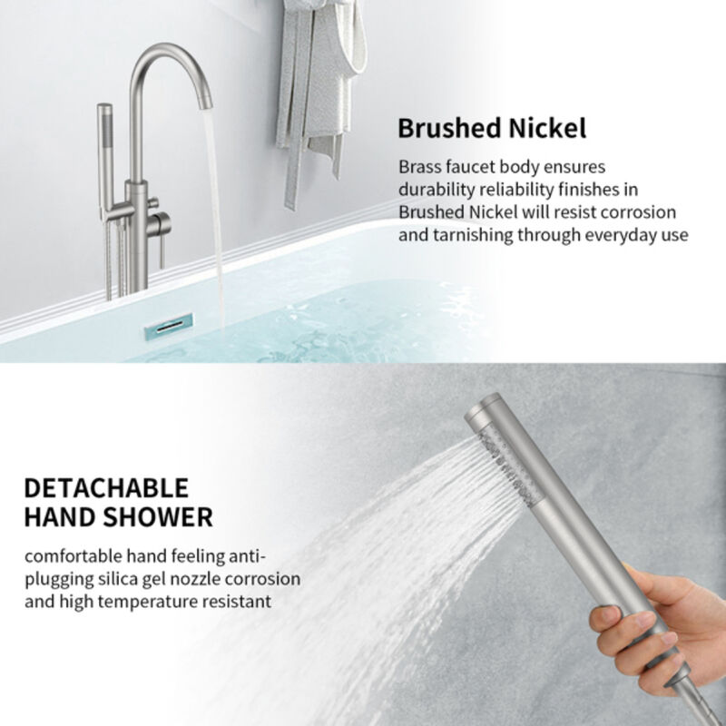 Freestanding Tub Filler, Floor Mount Bathtub Faucet with Hand Shower & 6 GPM Water Flow