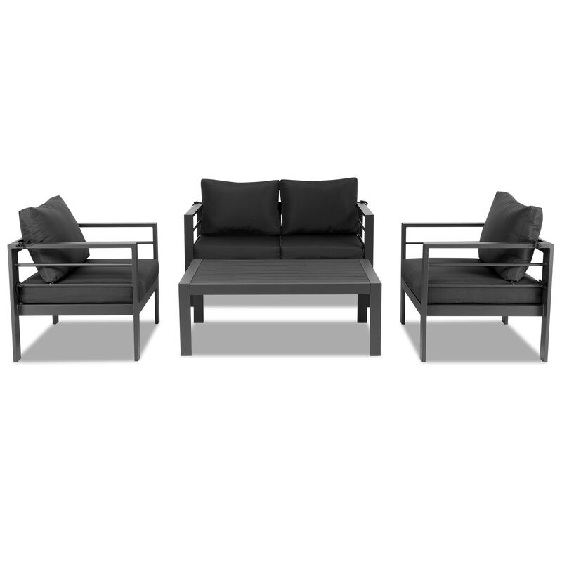4-Piece Modern Aluminum Patio Set, Outdoor Sectional Sofa with Coffee Table & Cushions