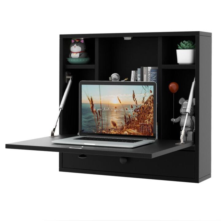 Hivvago Wall-Mount Floating Desk Foldable Space Saving Laptop Workstation