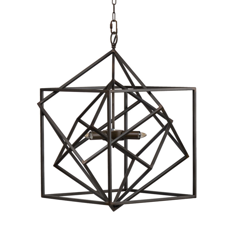 19 Inch 2 Light Chandelier, Geometric Pattern, Iron Frame, Retro, Black-Benzara
