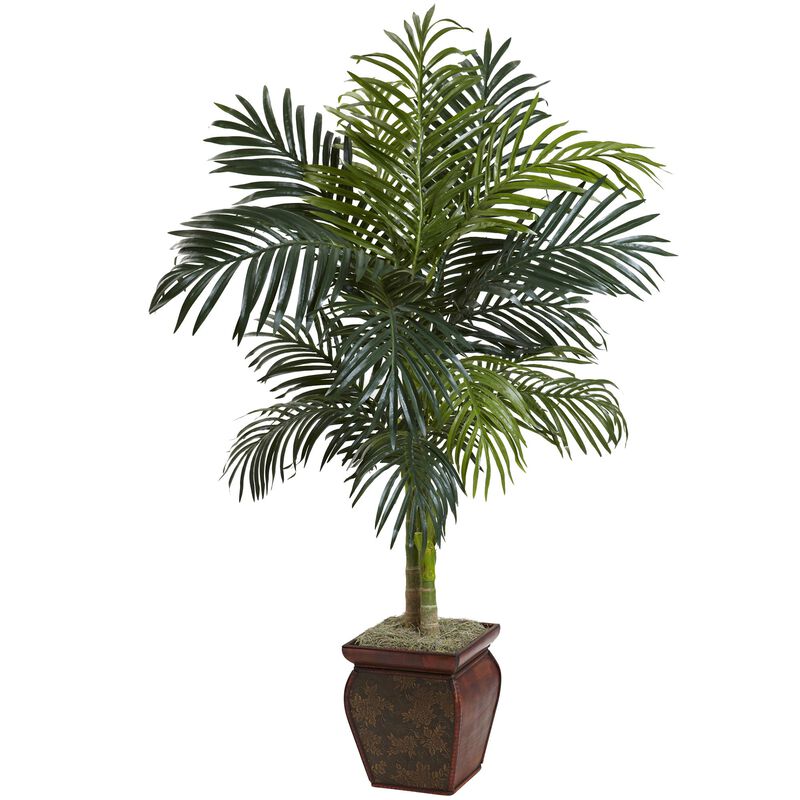 Hivvago 4.5 Feet Golden Cane Palm w/Decorative Container