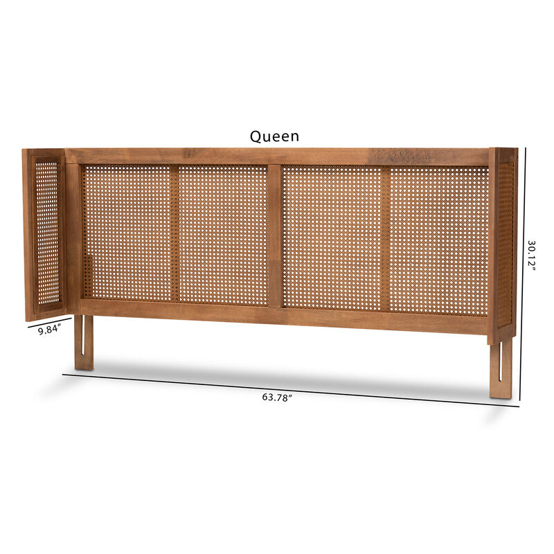 Baxton Studio Rina Ash Finished Wood and Synthetic Rattan Queen Size Wrap Around Headboard