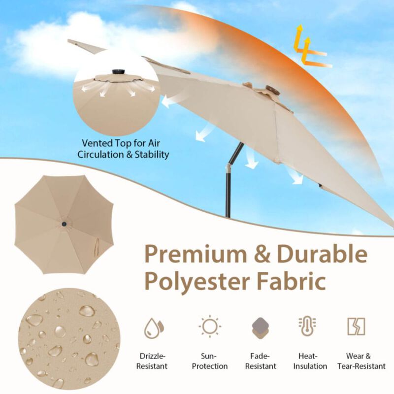 Hivvago 10 Feet Patio Umbrella with 112 Solar Lights and Crank Handle