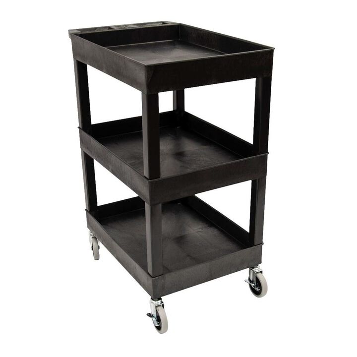 24 x 18 Plastic Utility Tub Cart - Three Shelf-Black