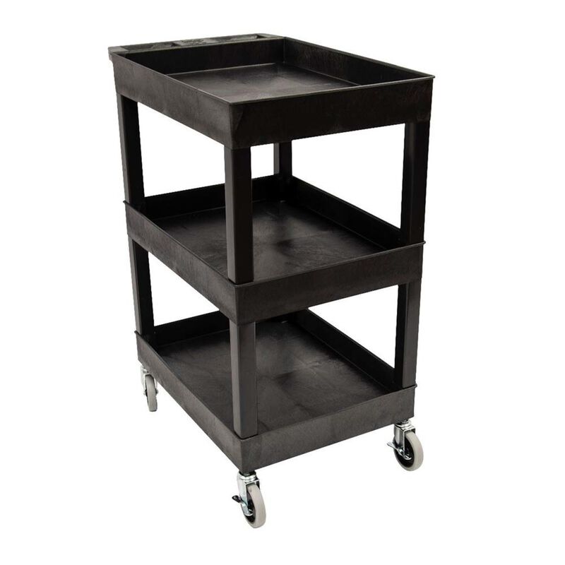24 x 18 Plastic Utility Tub Cart - Three Shelf-Black