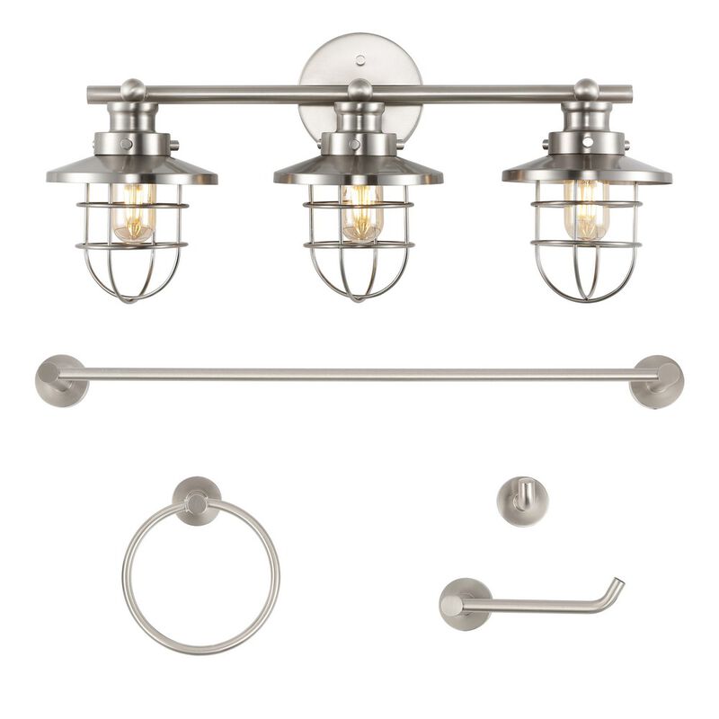 Ellis 24" 3-Light Industrial Farmhouse Vanity Light with Bathroom Hardware Accessory 5-Piece Set