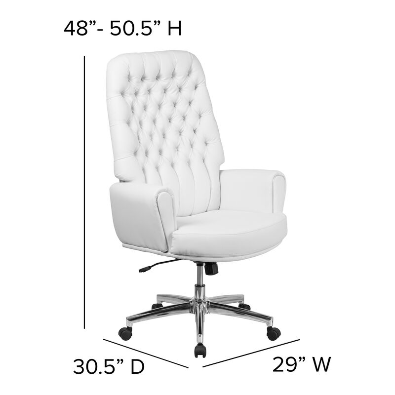 Rochelle High Back Traditional Tufted White LeatherSoft Executive Swivel Office Chair with Arms