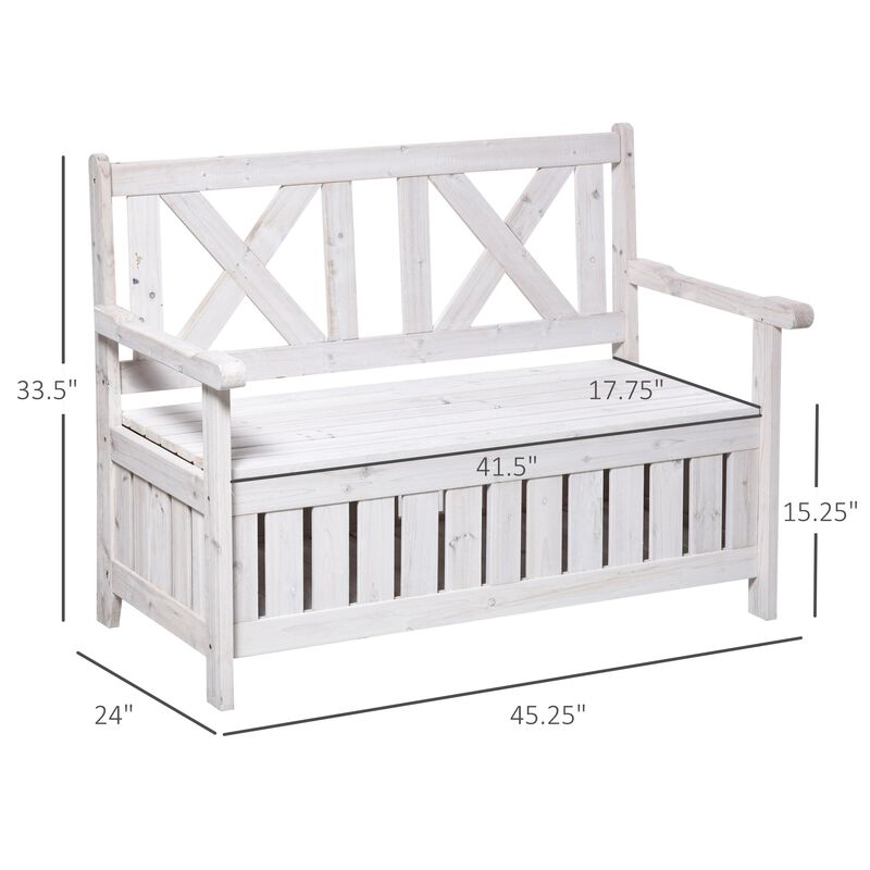 White Garden Storage: 2-Seater Outdoor Bench with Louvered Design