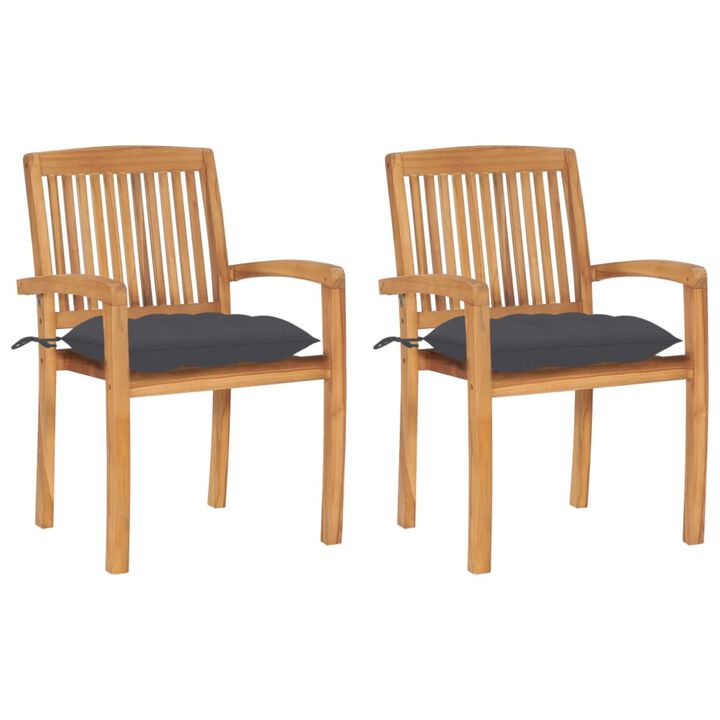 vidaXL Garden Chairs 2 pcs with Anthracite Cushions Solid Teak Wood