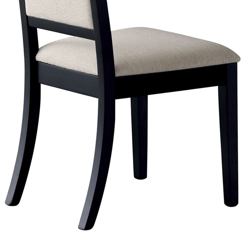 Wooden Dining Side Chair With Cream Upholstered seat And Back, Black, Set of 2-Benzara