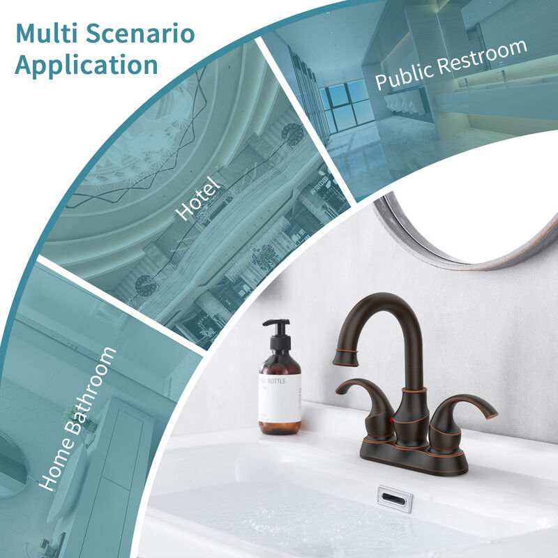 Oil Rubbed Bronze Bathroom Faucet,  Centerset 2-Handle Vanity Sink with 360° Swivel Spout & Drain