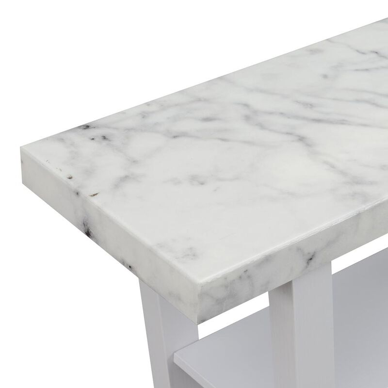 Convenience Concepts Newport V Console, Faux White Marble/White