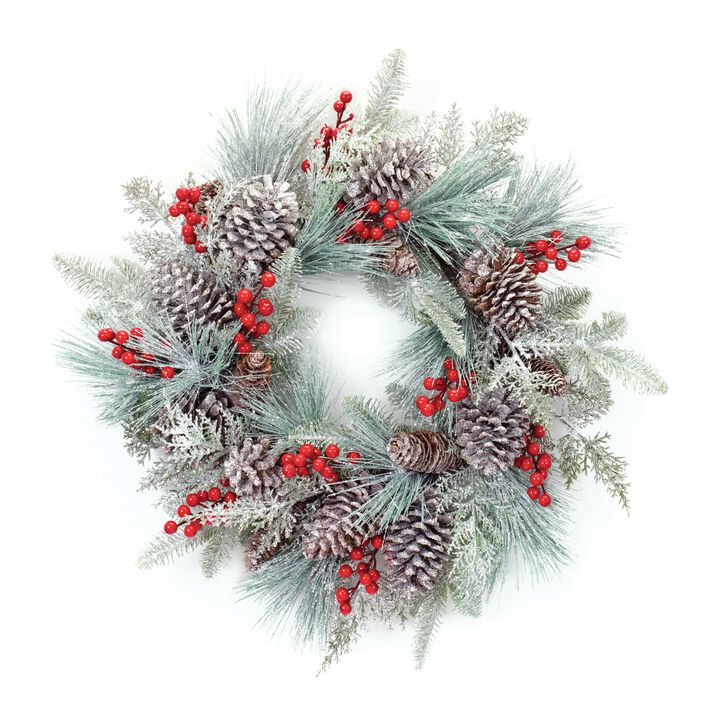 Pine, Berry, and Cone Wreath for Holiday and Winter Home Décor