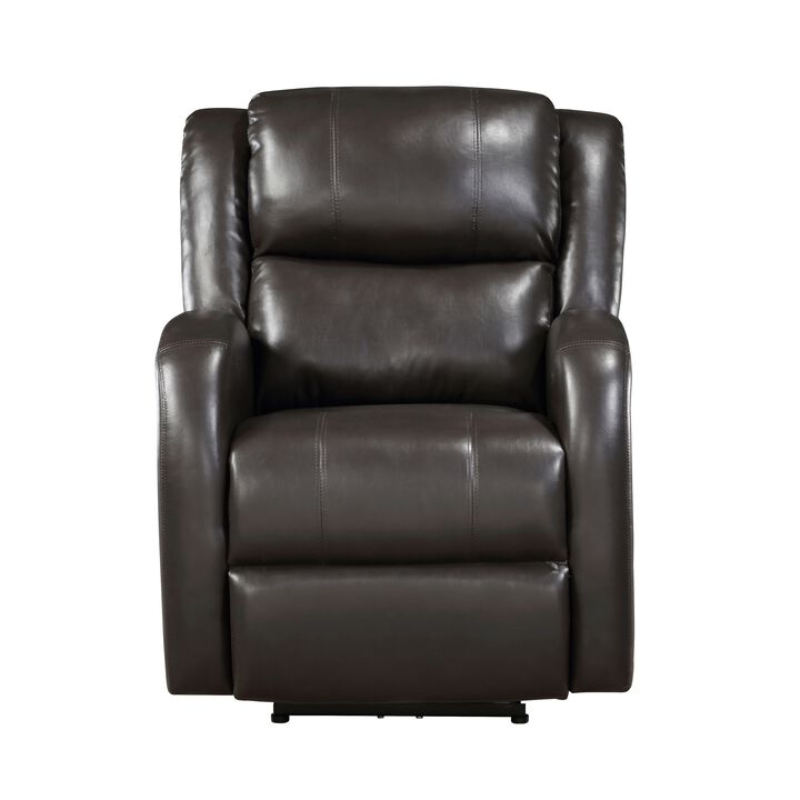 Karena 38 Inch Power Reclining Accent Chair, Brown Faux Leather, Solid Wood - Benzara