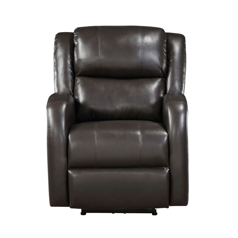 Karena 38 Inch Power Reclining Accent Chair, Brown Faux Leather, Solid Wood - Benzara