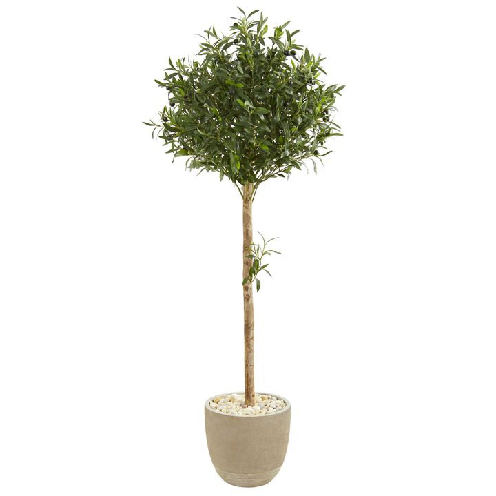 Hivvago 5 Feet Olive Topiary Artificial Tree in Sand Stone Planter