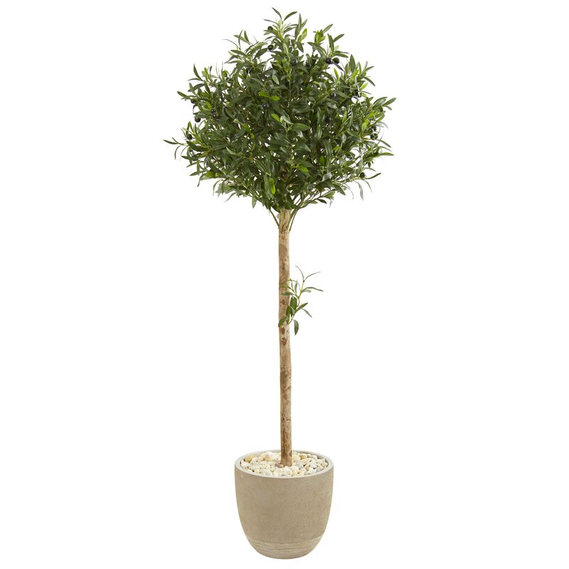 Hivvago 5 Feet Olive Topiary Artificial Tree in Sand Stone Planter