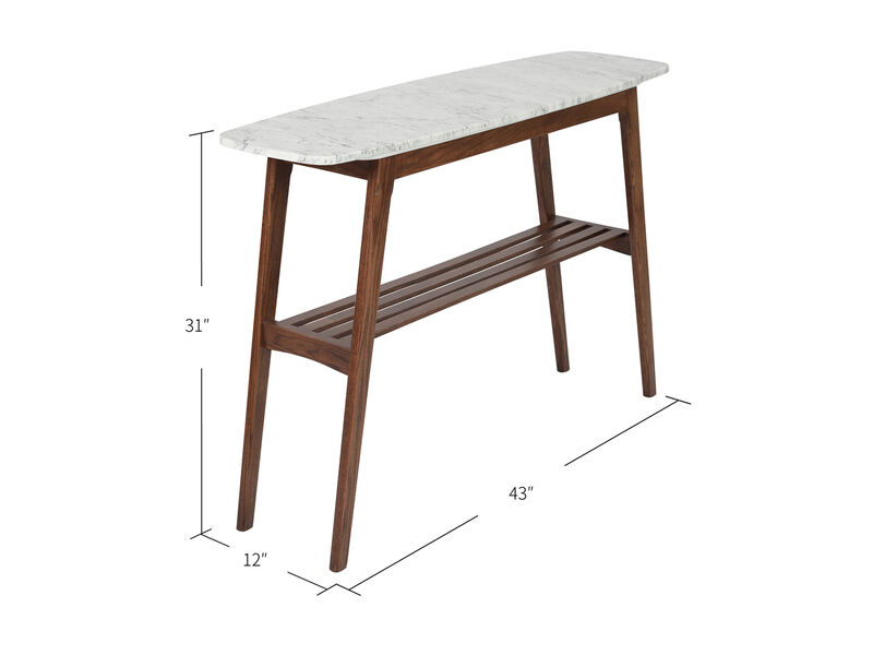 Castello 43" Rectangular Italian Carrara White Marble Console Table with Shelf