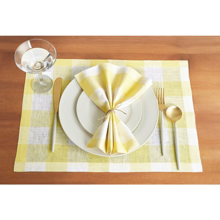 Solino Home 100% Pure Linen 14 x 19 Inch Placemats Set of 4 | Buffalo Check