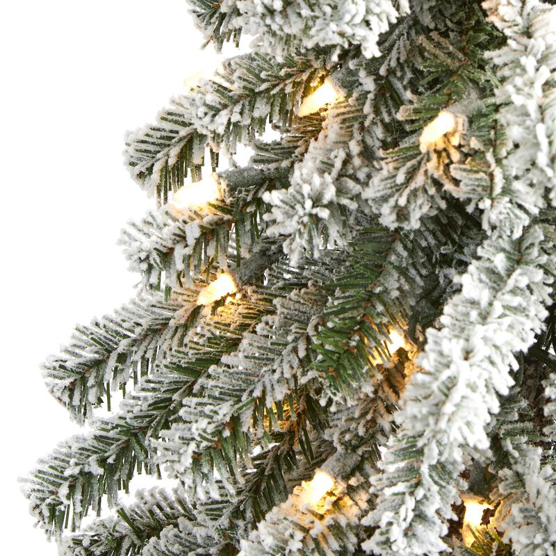Hivvago 5 Feet Flocked Alpine Christmas Artificial Tree with 150 Lights and 405 Bendable Branches