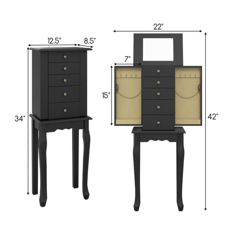 Hivvago 2 Colors Armoire Storage Standing Jewelry Cabinet with Mirror-Black