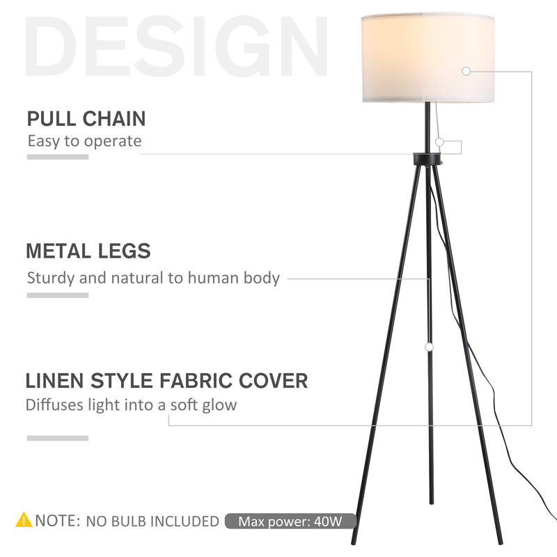 Black Living Room Light: 59.75" Floor Lamp with Fabric Shade