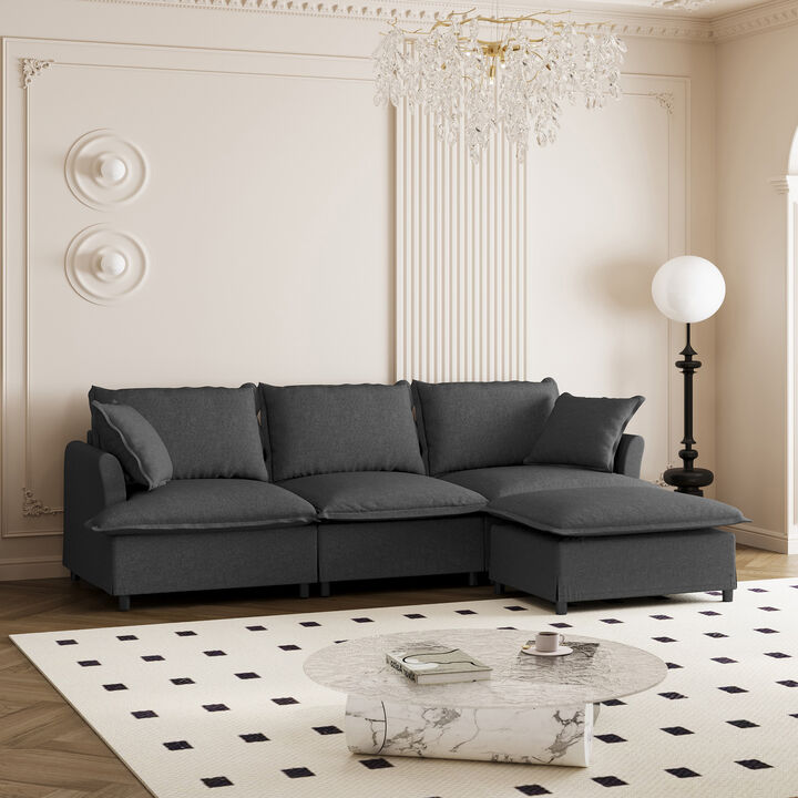 Merax Chenille Sectional Sofa with Ottoman