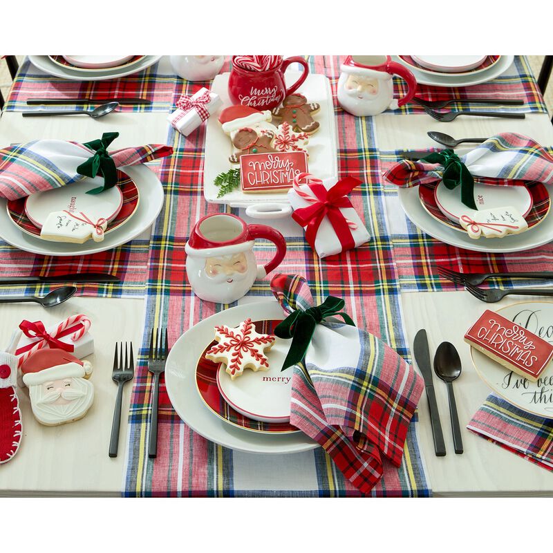 Solino Home 100% Pure Linen Table Runner 14 x 108 Inch | Stewart Plaid