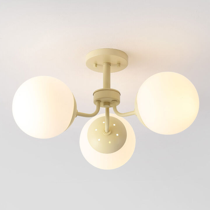 Olivier 3-Light Bohemian Farmhouse Iron/Frosted Glass LED Semi Flush Mount