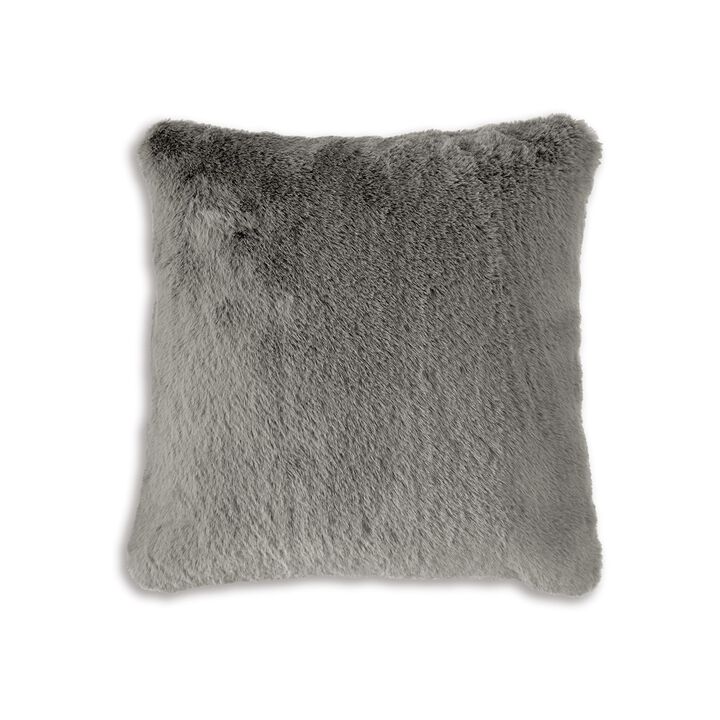 Difi Throw Pillow Set of 4, 20 Inch, Faux Rabbit Fur Face, Gray Polyester -