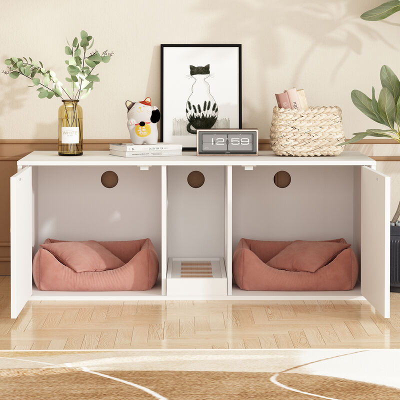 Litter Box Enclosure With 2 Sisal Doors, Indoor Wood Stackable Cat Washroom Storage Cabinet Bench End Table Furniture