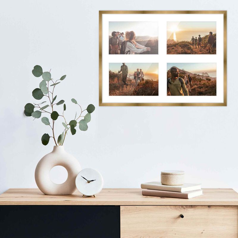 12x16 Wood Collage Frame with White Mat For 4 5x7 Pictures